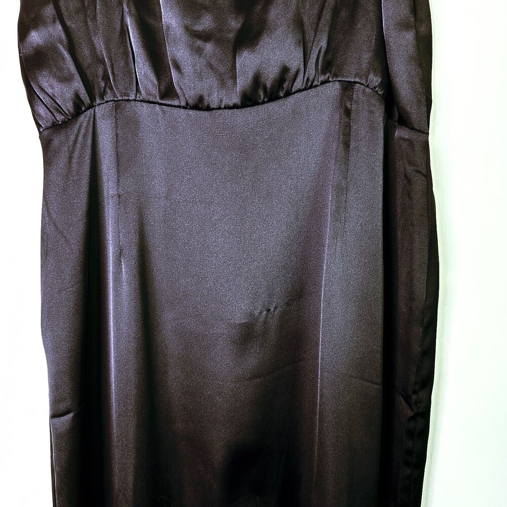 PRETTY LAVISH Dress Women 16 Curve Black Satin Empire High Neck Split Midi NWT - Picture 3 of 12